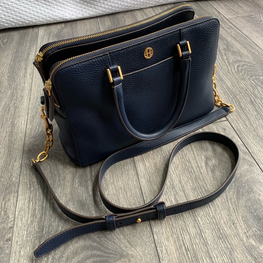 Tory Burch Blue Leather Double Triple Zip purse